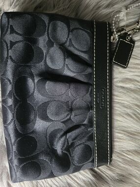 Coach Black Signature Jacquard Wristlet with Leather Trim